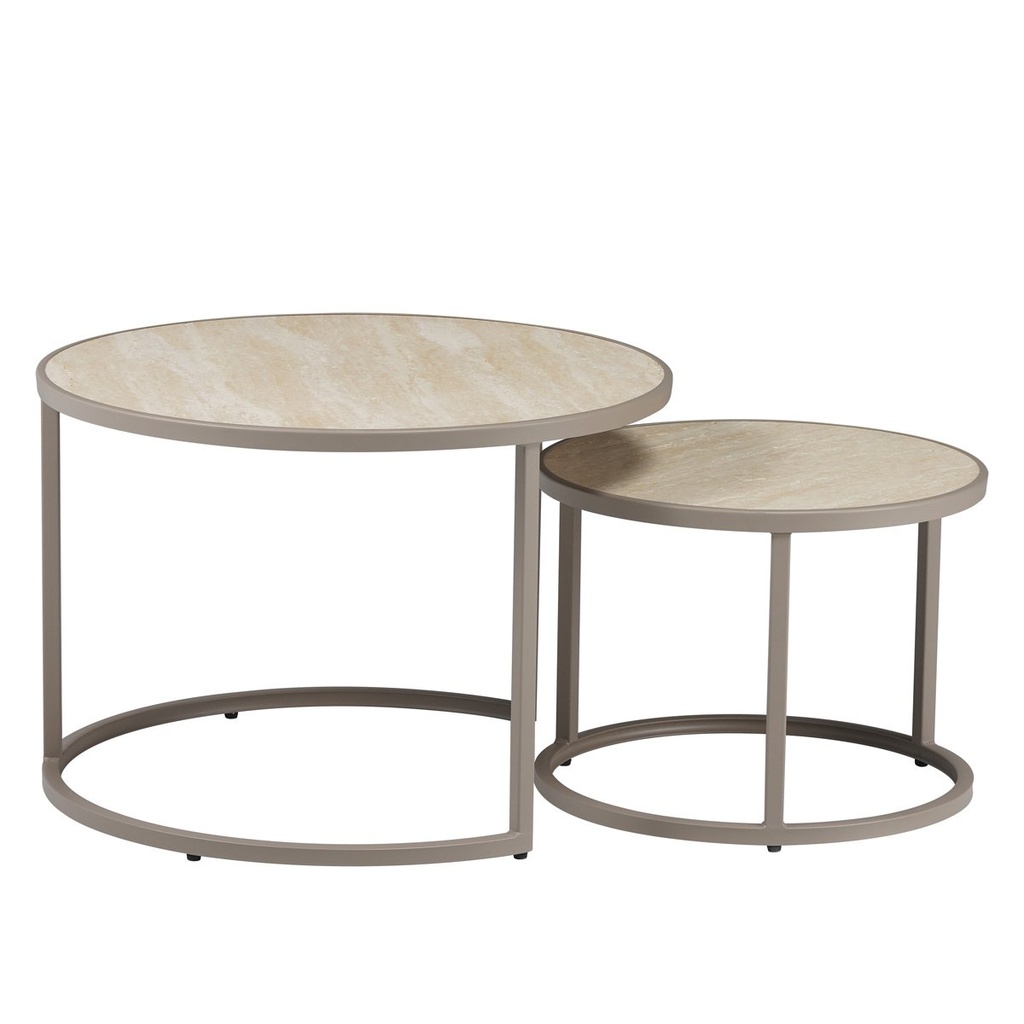 Salontafel Sef rond set van 2 taupe/travertin