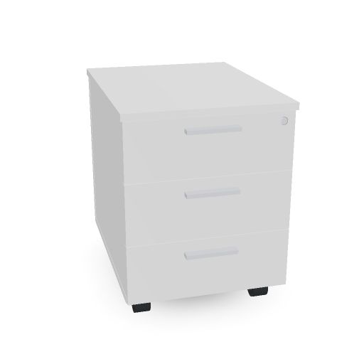 [PEDESTAL.XXTypeV04=Melaminico;PEDESTAL.V04=MBI1;PED_SHELF.V10=DFT;HANDLE.Handle=Q;HANDLE.V23=QAL;MARKET.XXMarket=E;MARKET.XXWeight=1] 3 drawers pedestal on castors with 3 soft-closings W. 42  H. 55,5  D. 57 (MBI1, Droge Film Dikte, QAL)