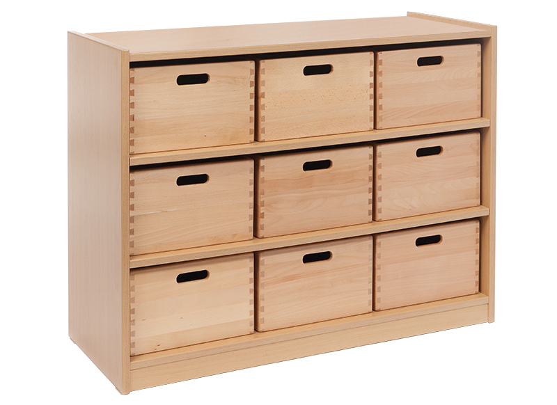 Kast - Basic - Met 2 Planken En 9 Kisten - esdoorn - kist esdoorn