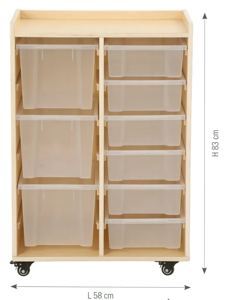 Mobiele kast met 2 kolommen incl. 6 kleine en 3 grote opbergdozen