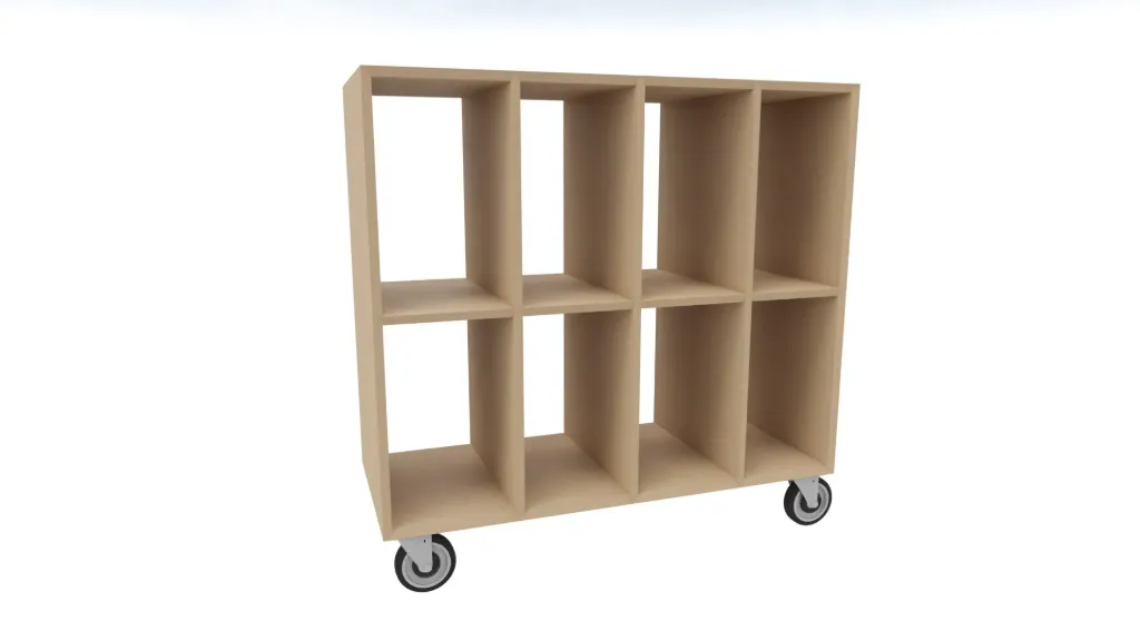 [CABINET 5.1.2-TBA] Volledig geopende kast met 1 plank - op wielen (Nog te bepalen)