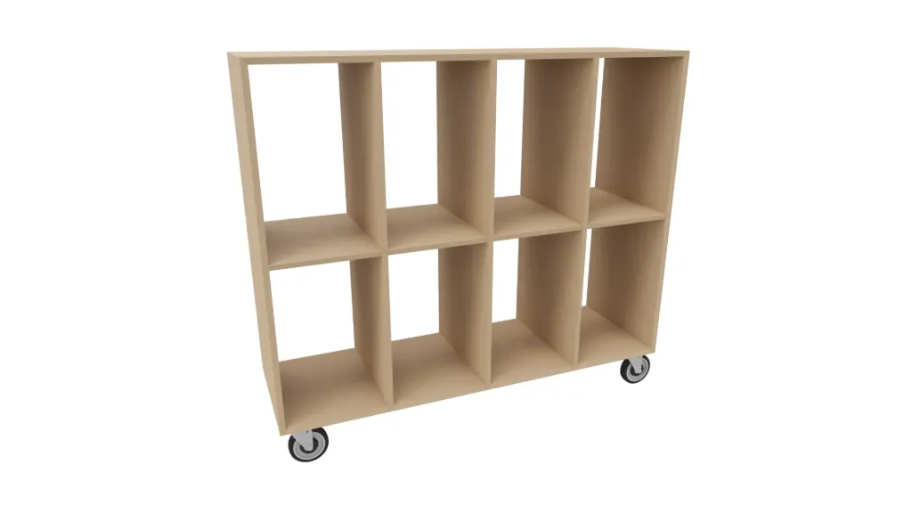 [CABINET 5.1.3-TBA] Volledig geopende kast met 1 plank - op wielen (Nog te bepalen)