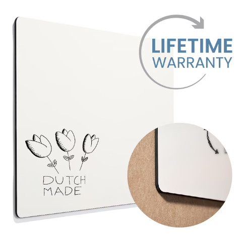 Curve whiteboard in geëmailleerd wit staal, afgeronde hoeken met zwarte rand - 118x198cm