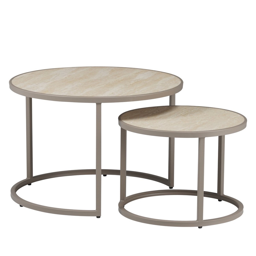 [LBW-CT1399] Sef rond - salontafel set van 2 taupe/travertin