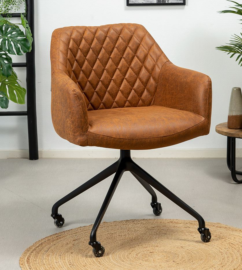 [Levi-wieltjes-armleuningen-eco-leer-TBA] Levi - stoel op wieltjes - met armleuningen- in eco-leer (Nog te bepalen)