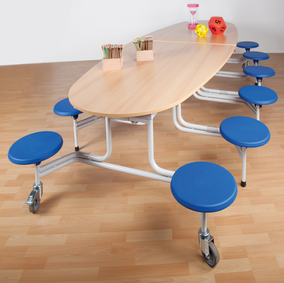 Spaceflex 2.0 - ovalen klaptafel - blad in volkern - 12 geïntegreerde stoelen - zithoogte 46 cm