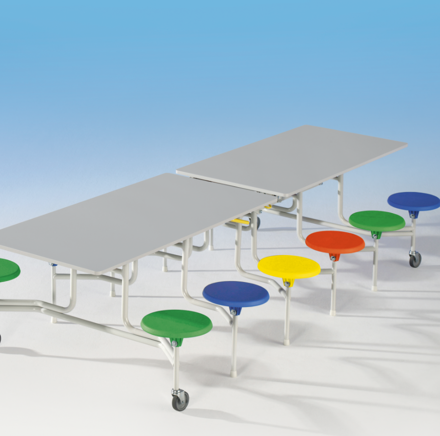 Spaceflex 2.0 - rechthoekige klaptafel - blad in melamine - 12 geïntegreerde stoelen - zithoogte 41 cm