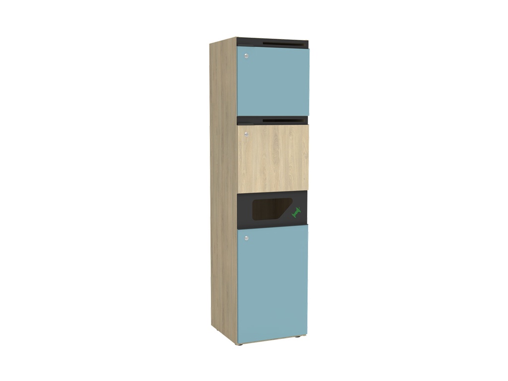 Cube Locker - 2 vakken met postgleuf  en 1 afvalmodule