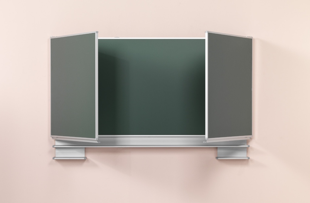 [1715X.100-Afmetingen-TBA] Meervlaks schoolbord op verborgen schuifmechaniek, krijt groen (Nog te bepalen)