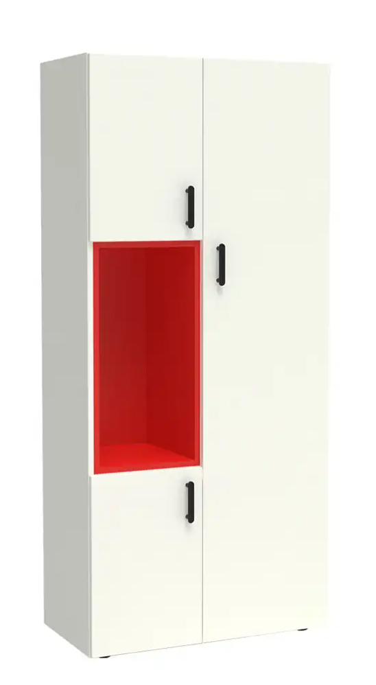 [ESZ-8-5-B-Decor corpus and back-TBA-Decor open shelf section-TBA] Houten kast met kleurrijke vakken links - 5 OH   (Nog te bepalen, Nog te bepalen)