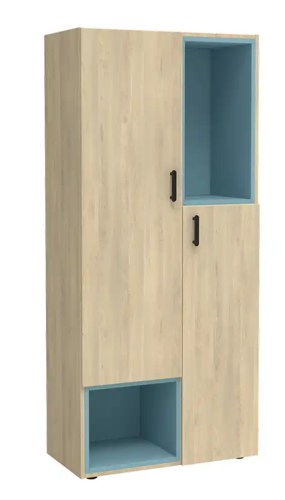 [ESZ-8-5-A-TBA-TBA] Houten kast met kleurrijke vakken links/rechts - 5 OH   (Nog te bepalen, Nog te bepalen)